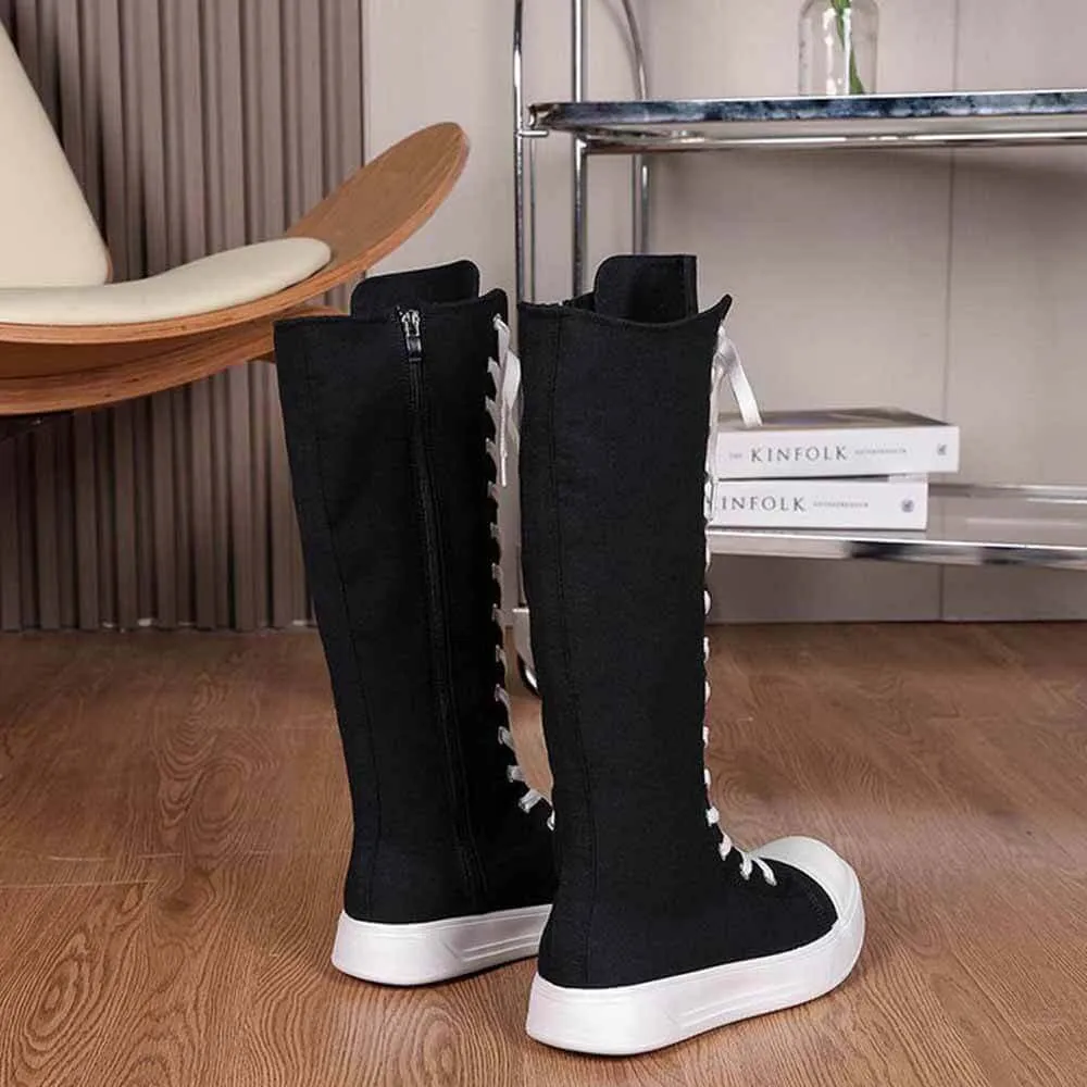Black High-Top Lace-Up Side Zipper Canvas Shoes sold by GTHIC product image thumbnail 4