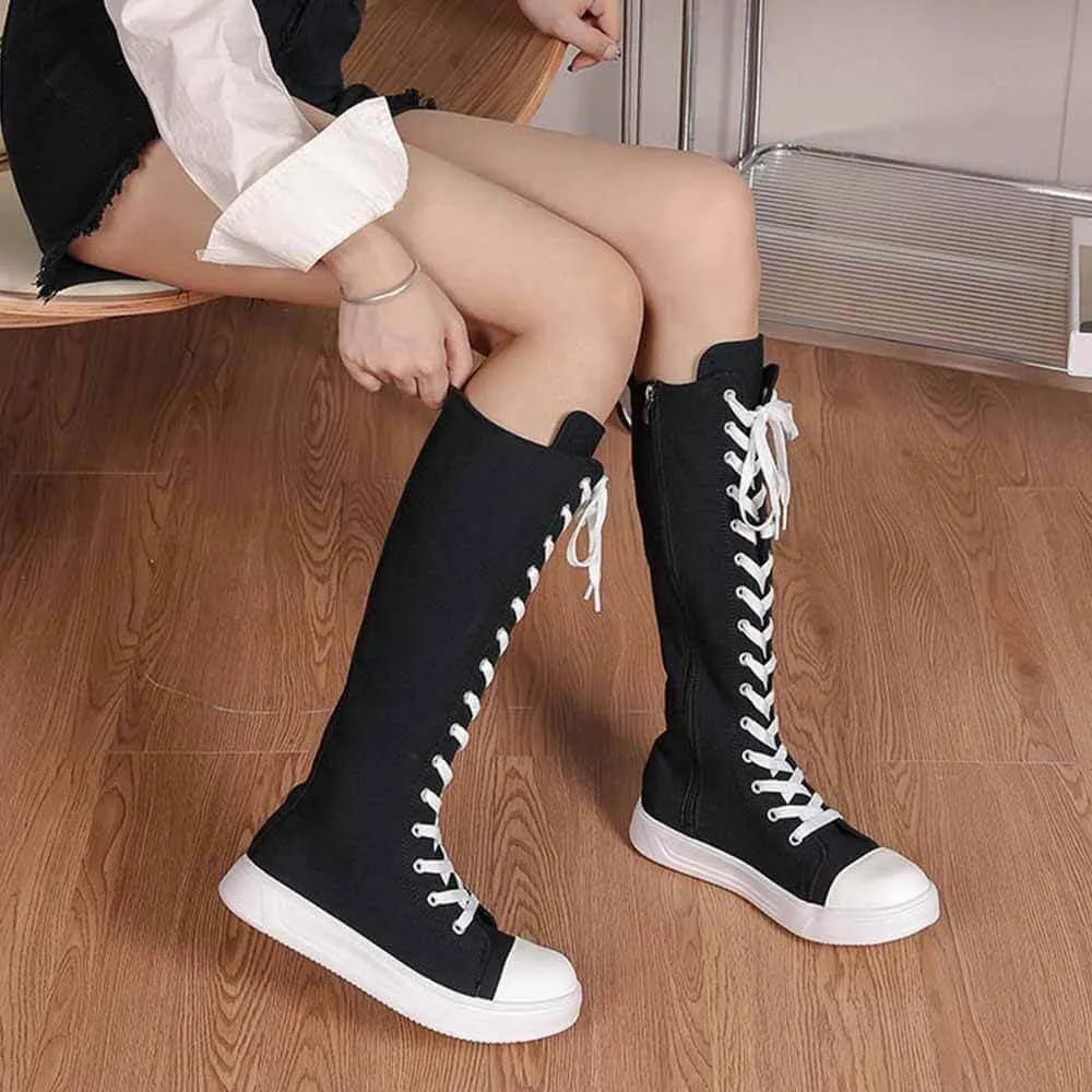 Black High-Top Lace-Up Side Zipper Canvas Shoes sold by GTHIC