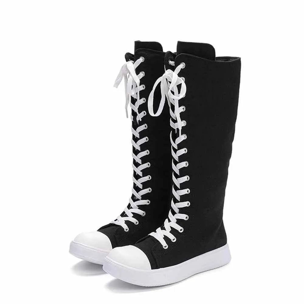 Black High-Top Lace-Up Side Zipper Canvas Shoes sold by GTHIC product image thumbnail 5