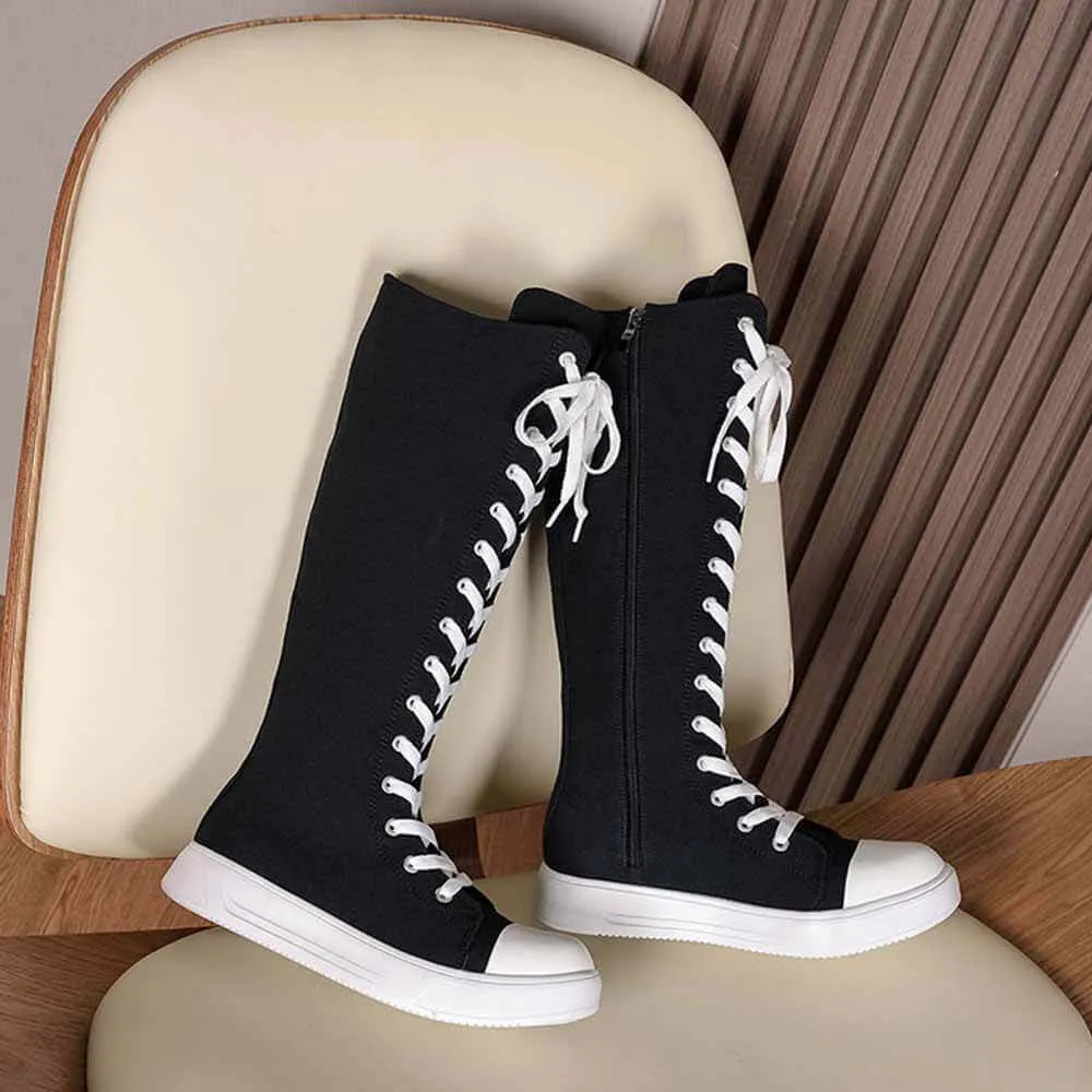 Black High-Top Lace-Up Side Zipper Canvas Shoes sold by GTHIC product image thumbnail 3