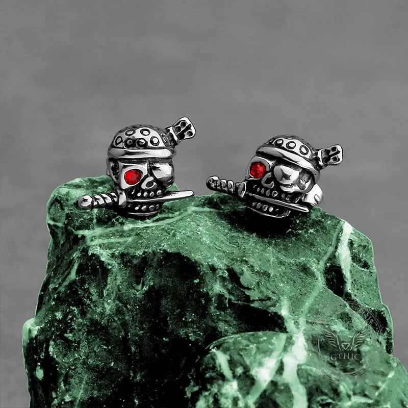 Gothic Skull Pirate Biting Sword Stainless Steel Earrings sold by GTHIC