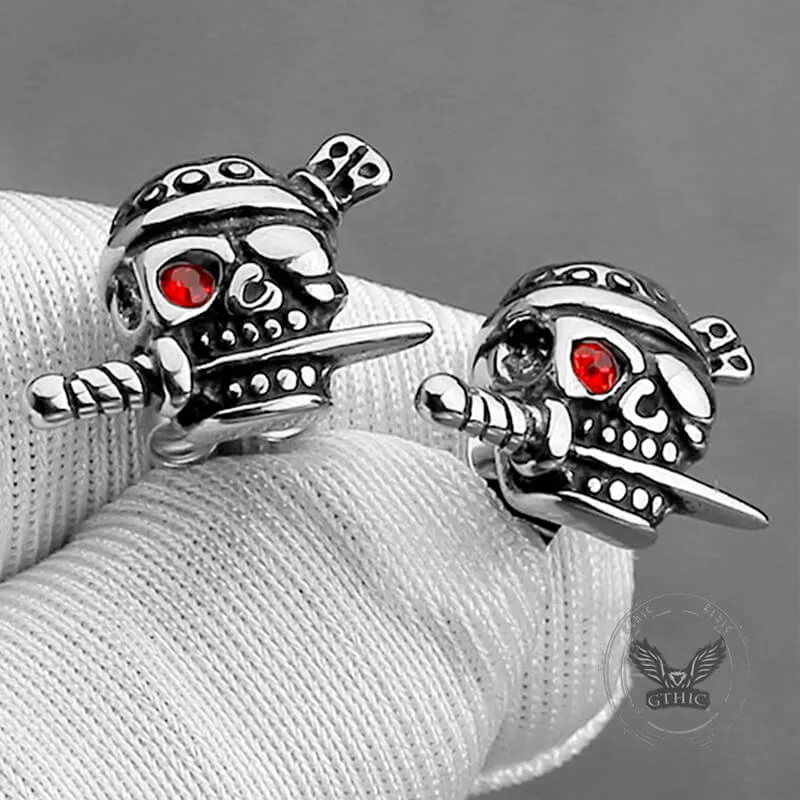 Gothic Skull Pirate Biting Sword Stainless Steel Earrings sold by GTHIC product image thumbnail 4