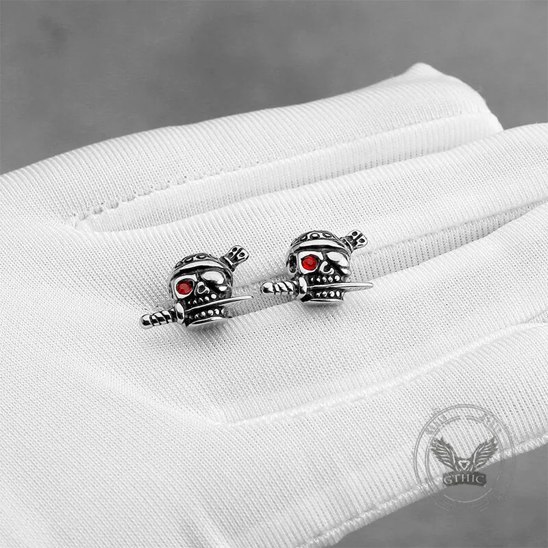 Gothic Skull Pirate Biting Sword Stainless Steel Earrings sold by GTHIC product image thumbnail 5