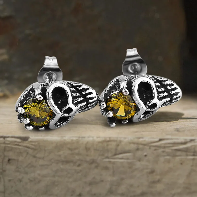Punk Skull Head Stainless Steel Gemstone Earrings sold by GTHIC