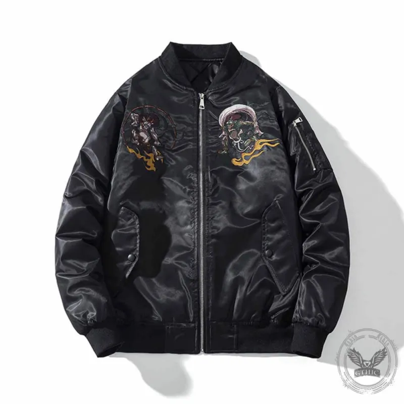Vintage Japanese Ghost Embroidered Thickened Bomber Jacket sold by GTHIC