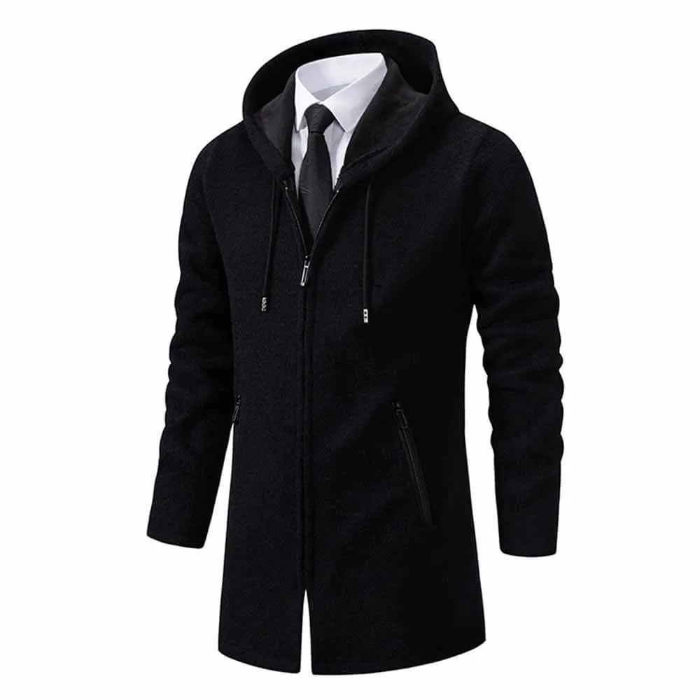 Solid Color Fleece Mid-Length Hooded Zipper Coat sold by GTHIC