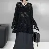 Black Elegant V-neck Loose See-through Lace Shirt sold by GTHIC