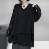 Black Elegant V-neck Loose See-through Lace Shirt sold by GTHIC