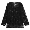 Black Elegant V-neck Loose See-through Lace Shirt sold by GTHIC
