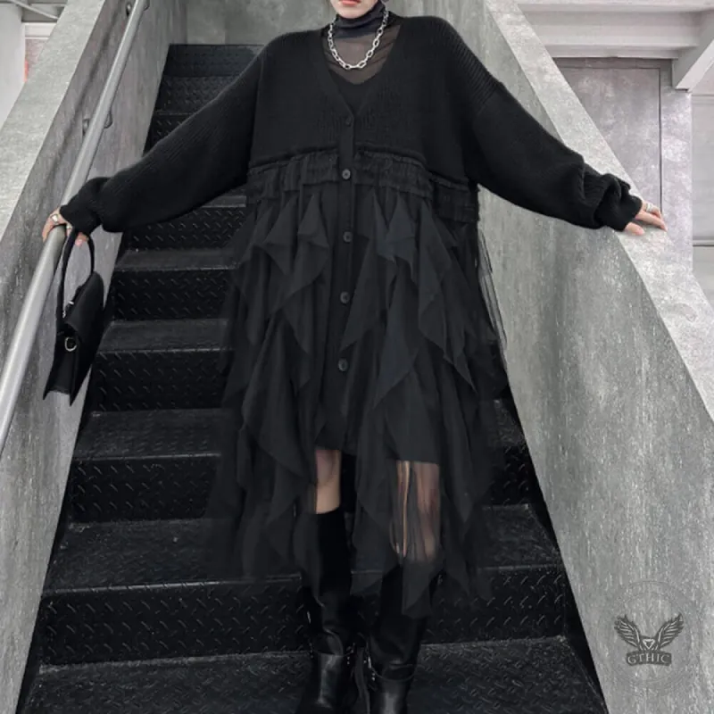 Vintage Dark Style Splicing Mesh Sweater Dress sold by GTHIC