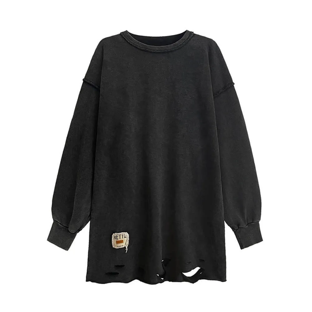 Street Style Loose Distressed Ripped Mid-Length Sweatshirt sold by GTHIC