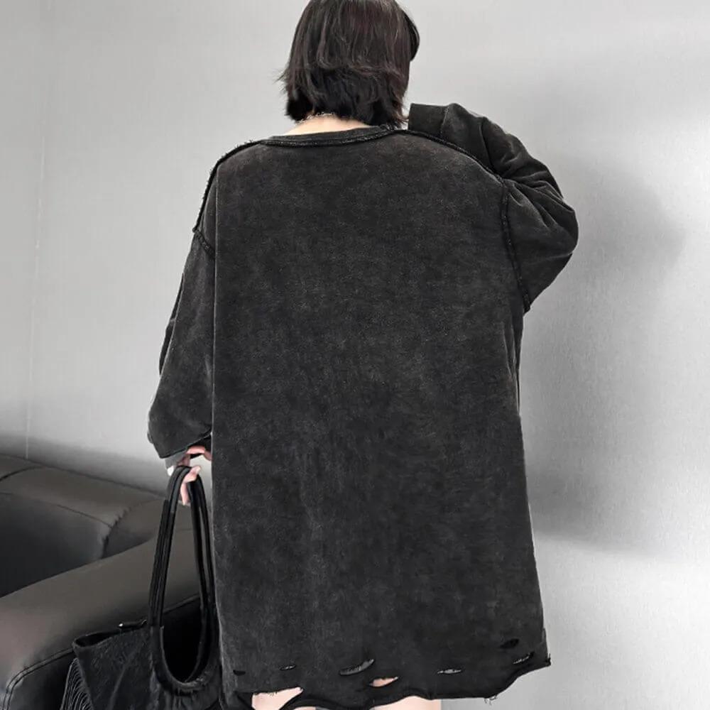 Street Style Loose Distressed Ripped Mid-Length Sweatshirt sold by GTHIC product image thumbnail 4