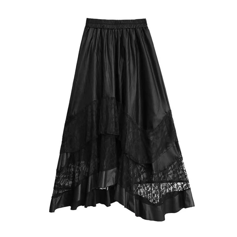 Fashion Mid-Length Lace Paneled A-Line Skirt sold by GTHIC