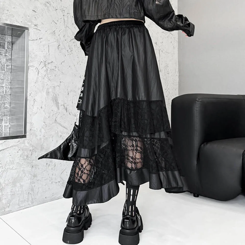 Fashion Mid-Length Lace Paneled A-Line Skirt sold by GTHIC product image thumbnail 3