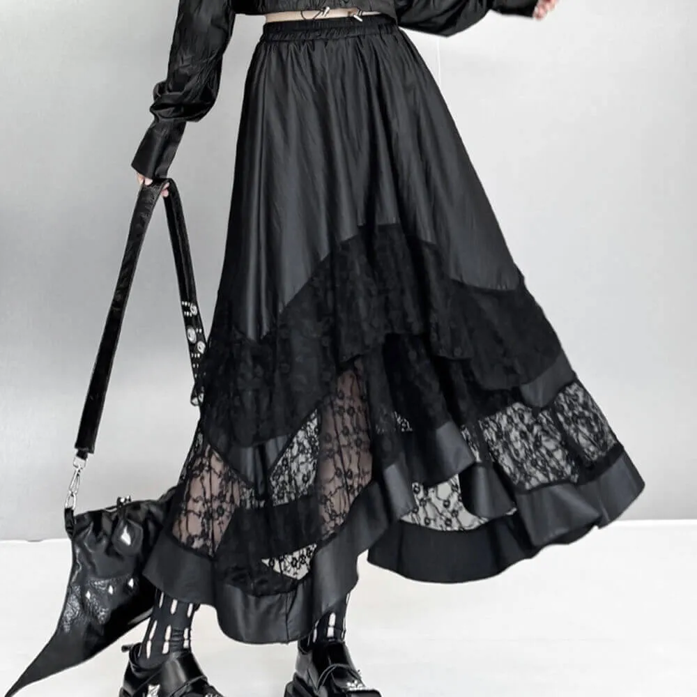 Fashion Mid-Length Lace Paneled A-Line Skirt sold by GTHIC product image thumbnail 4