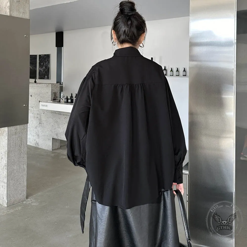 Stylish Lapel Pleated Stitching Long-Sleeved Shirt sold by GTHIC product image thumbnail 4