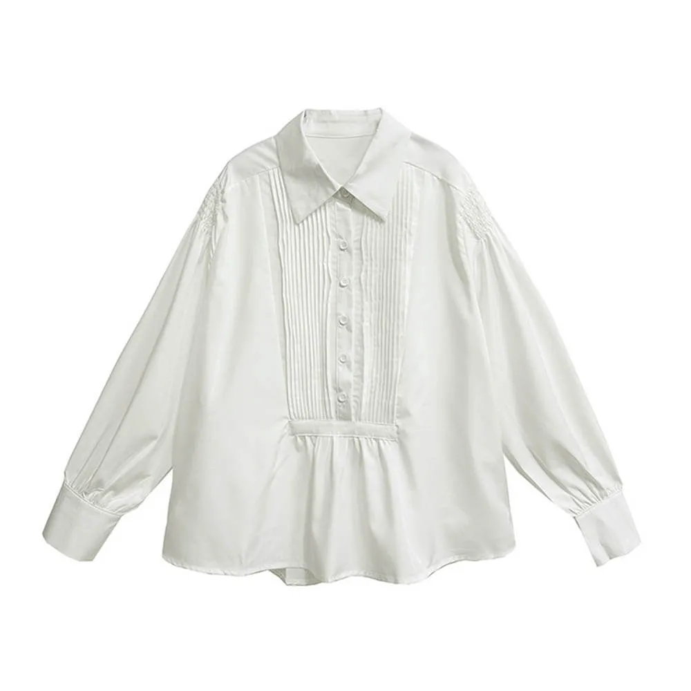 Stylish Lapel Pleated Stitching Long-Sleeved Shirt sold by GTHIC product image thumbnail 5