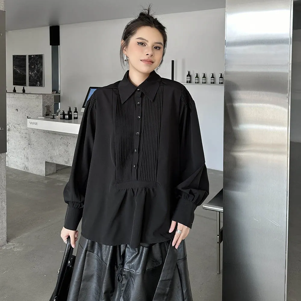 Stylish Lapel Pleated Stitching Long-Sleeved Shirt sold by GTHIC product image thumbnail 3