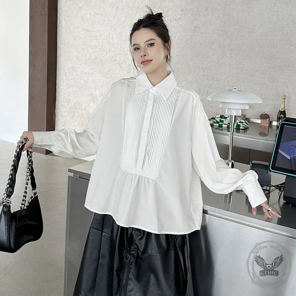 Stylish Lapel Pleated Stitching Long-Sleeved Shirt sold by GTHIC product image thumbnail 2