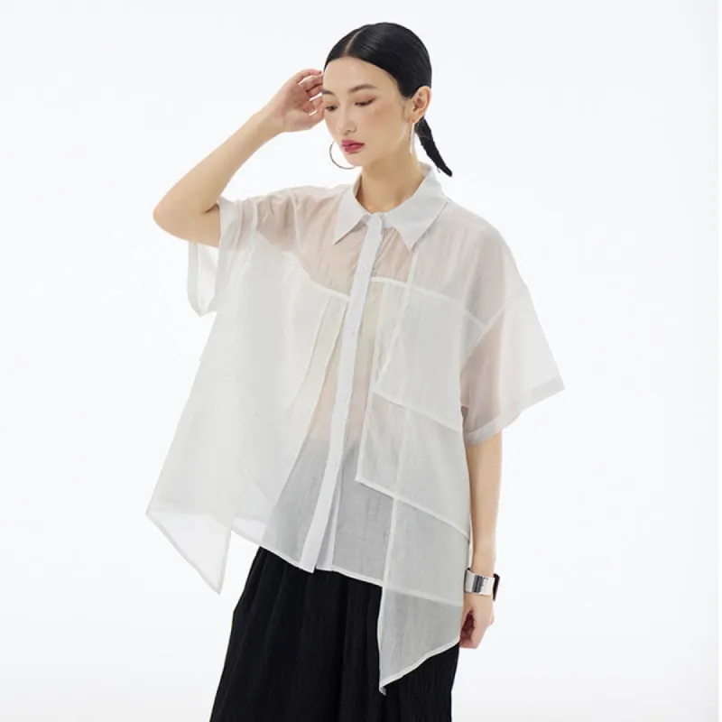 Casual Irregular Stitching Thin Short-Sleeved Shirt sold by GTHIC