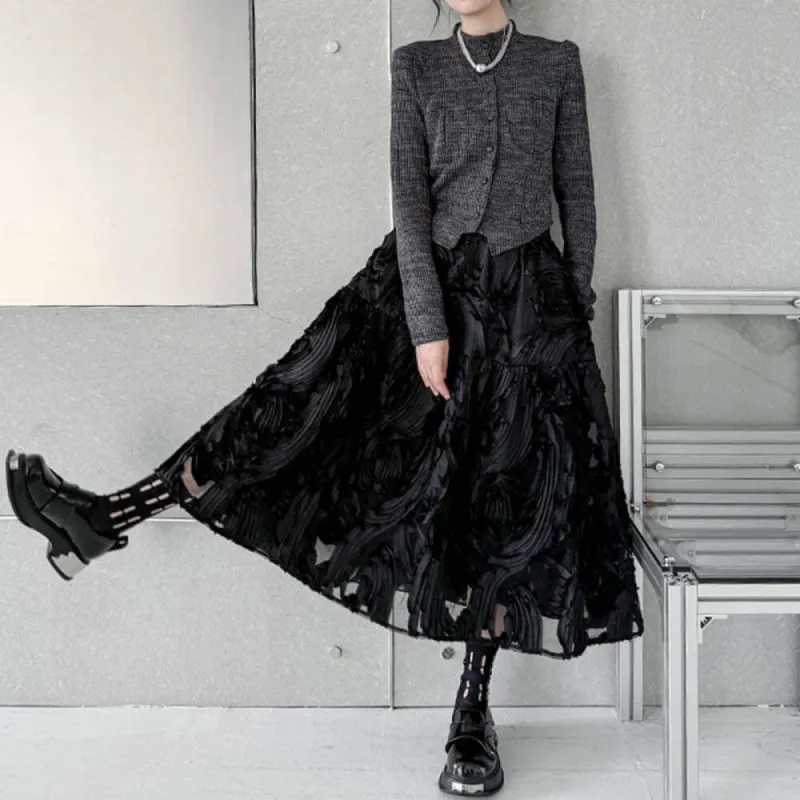 Vintage Three-dimensional Pattern Mesh Versatile A-line Skirt sold by GTHIC