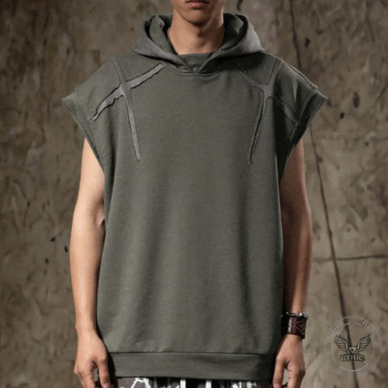 High Street Patchwork Sleeveless Loose Cotton Hoodie sold by GTHIC