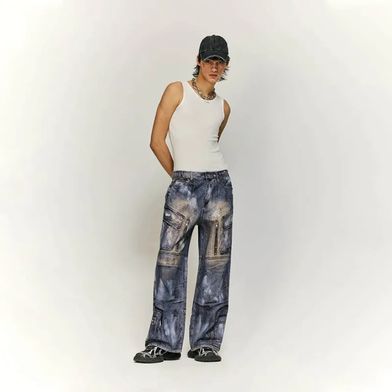 Distressed Street Retro Ripped Straight Cotton Pants sold by GTHIC