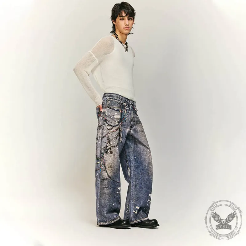 High Street Distressed Loose Straight Cotton Pants sold by GTHIC