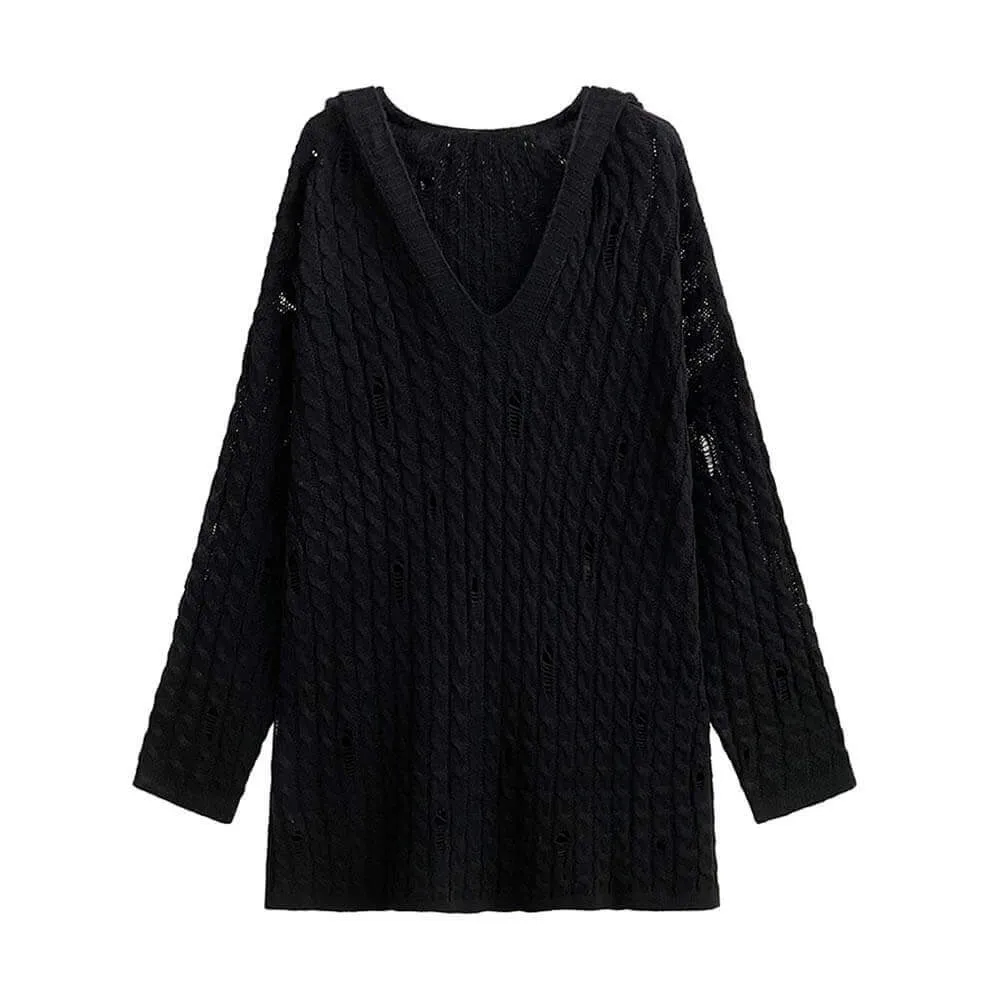 V-neck Hole Loose Hooded Long-sleeved Sweater sold by GTHIC product image thumbnail 5