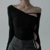 Sexy Off-Shoulder Metal Buckle Hollow Slim Top sold by GTHIC