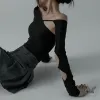 Sexy Off-Shoulder Metal Buckle Hollow Slim Top sold by GTHIC