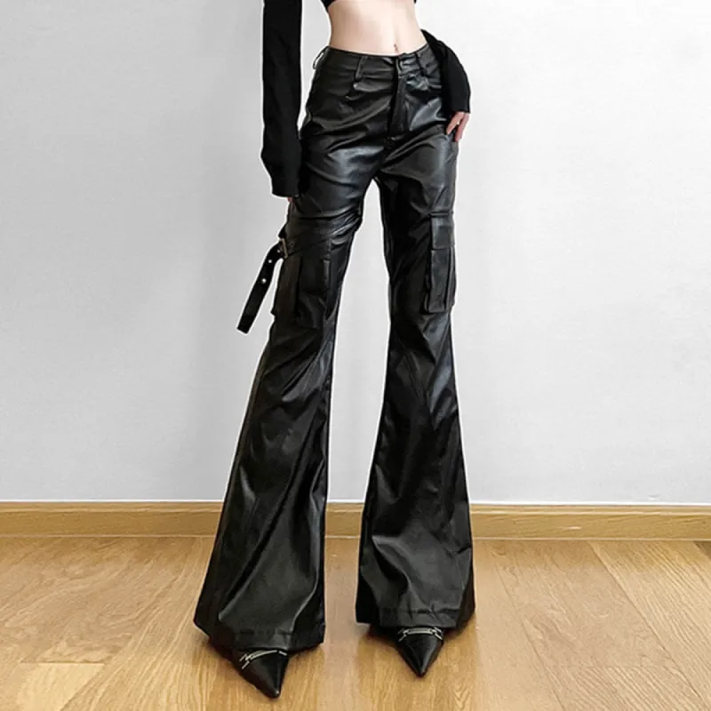 Fashion High Waist Slim PU Leather Flared Pants sold by GTHIC
