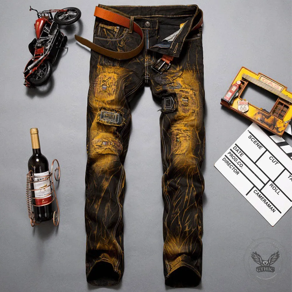 Fashion Straight Distressed Motorcycle Style Jeans sold by GTHIC product image thumbnail 2