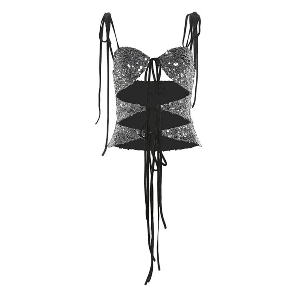 Sexy Backless Sequined Design Hollow Suspender Vest sold by GTHIC product image thumbnail 4