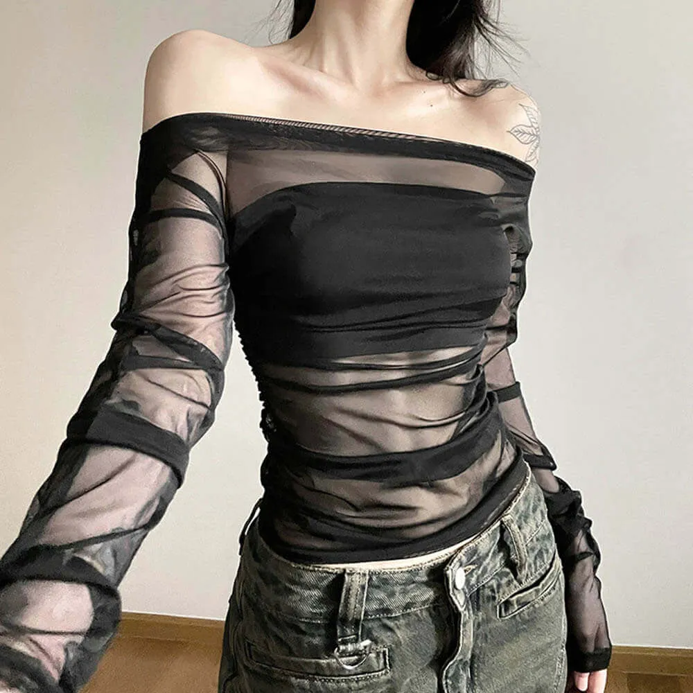 Street Fashion Slim Fit Off-shoulder Backless Long Sleeve Top sold by GTHIC product image thumbnail 3