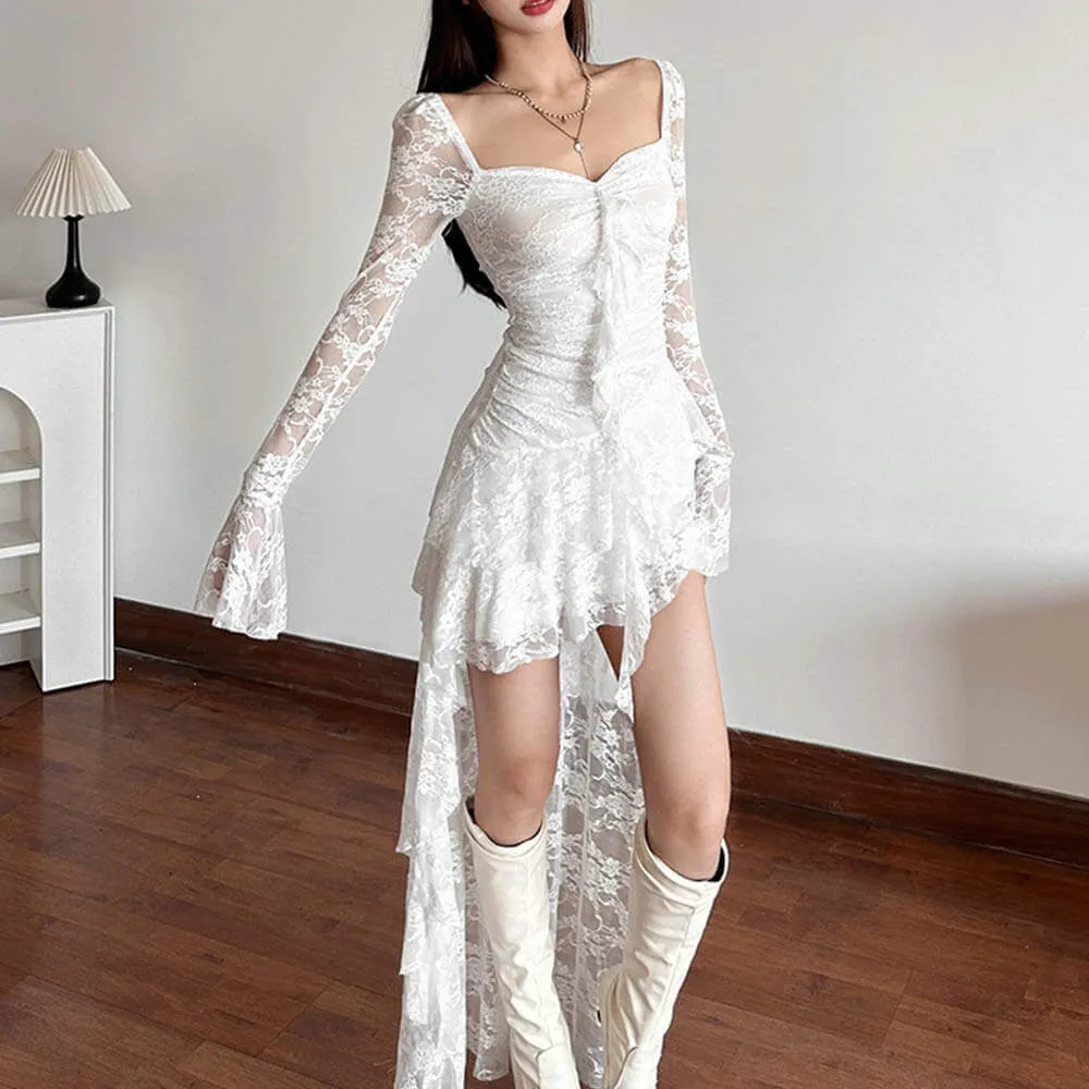 Fashion Square Neck Long Sleeve Irregular Lace Patchwork Dress sold by GTHIC product image thumbnail 3
