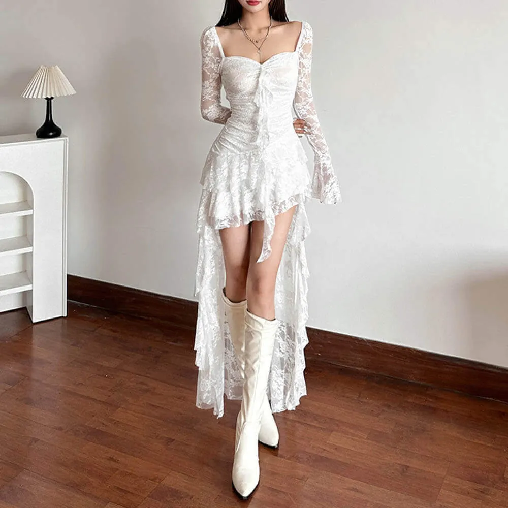 Fashion Square Neck Long Sleeve Irregular Lace Patchwork Dress sold by GTHIC product image thumbnail 4