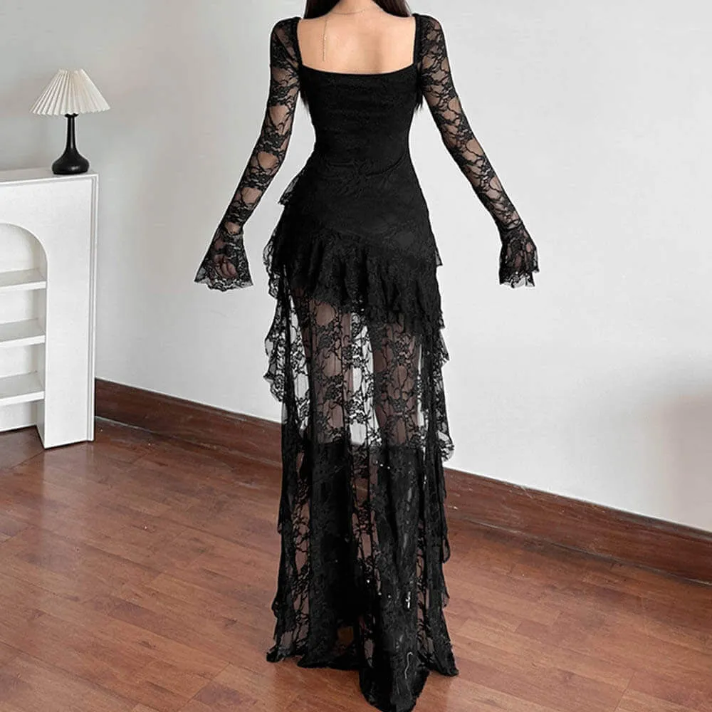 Fashion Square Neck Long Sleeve Irregular Lace Patchwork Dress sold by GTHIC product image thumbnail 2
