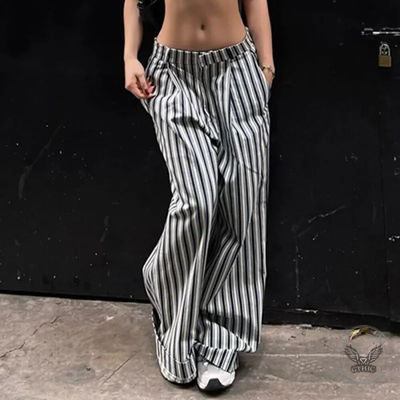 High Street Black And White Contrast Striped Low Waist Straight Pants sold by GTHIC