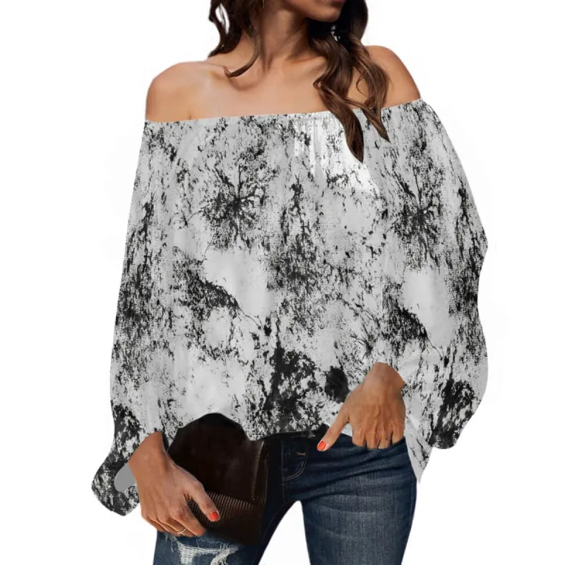 Versatile Ink-Splashed Print Loose Off-Shoulder Top sold by GTHIC