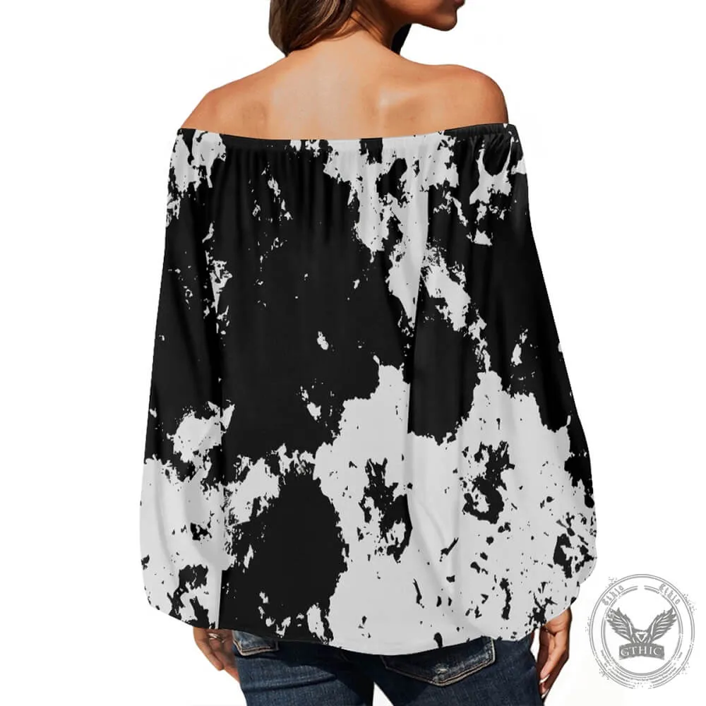 Black And White Ink-Splashed Print Off-Shoulder Top sold by GTHIC product image thumbnail 2