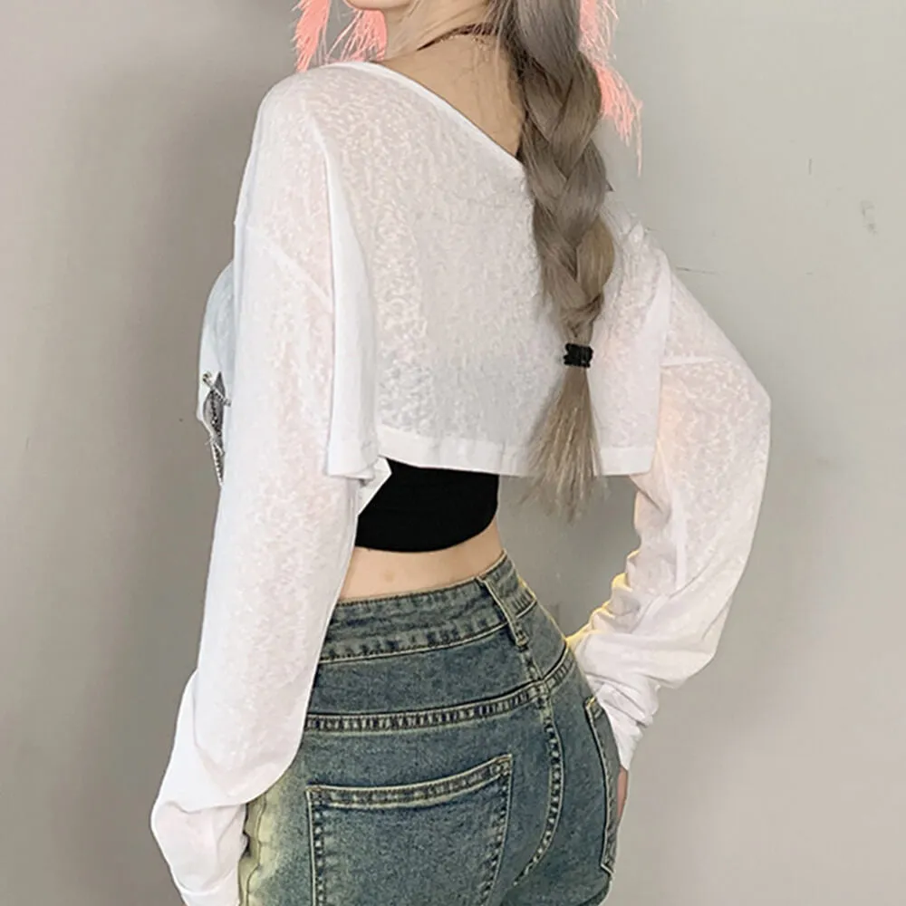 Contrast Color Heart Cat Print Off-Shoulder Halter Smock Top sold by GTHIC product image thumbnail 3