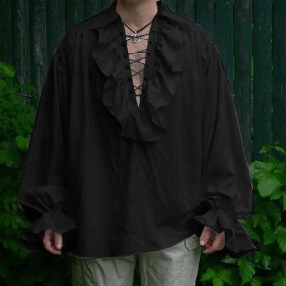 Vintage Solid Color Lapel Hollow Tie Pleated Puff Sleeve Shirt sold by GTHIC product image thumbnail 2