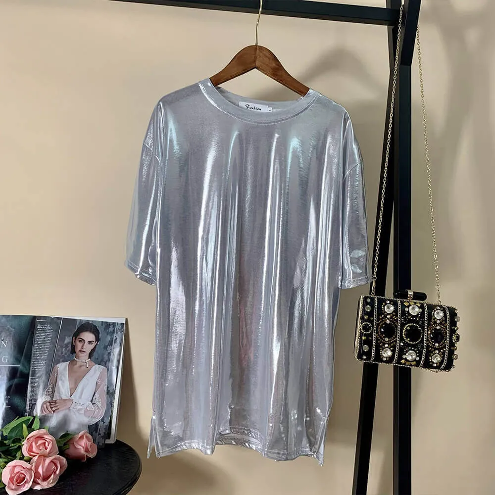 Fashionable Shiny Mid-Length Loose Round Neck T-Shirt sold by GTHIC product image thumbnail 3