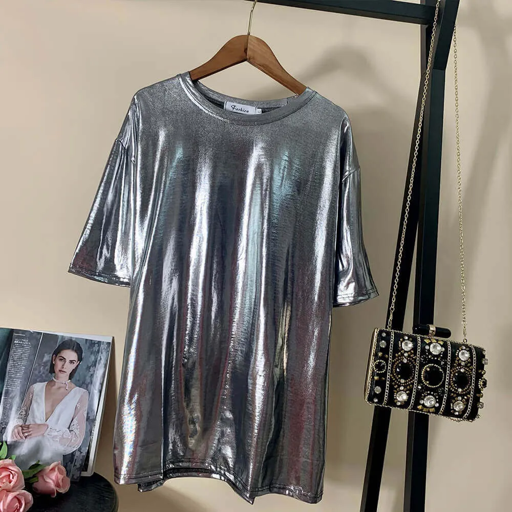 Fashionable Shiny Mid-Length Loose Round Neck T-Shirt sold by GTHIC product image thumbnail 4