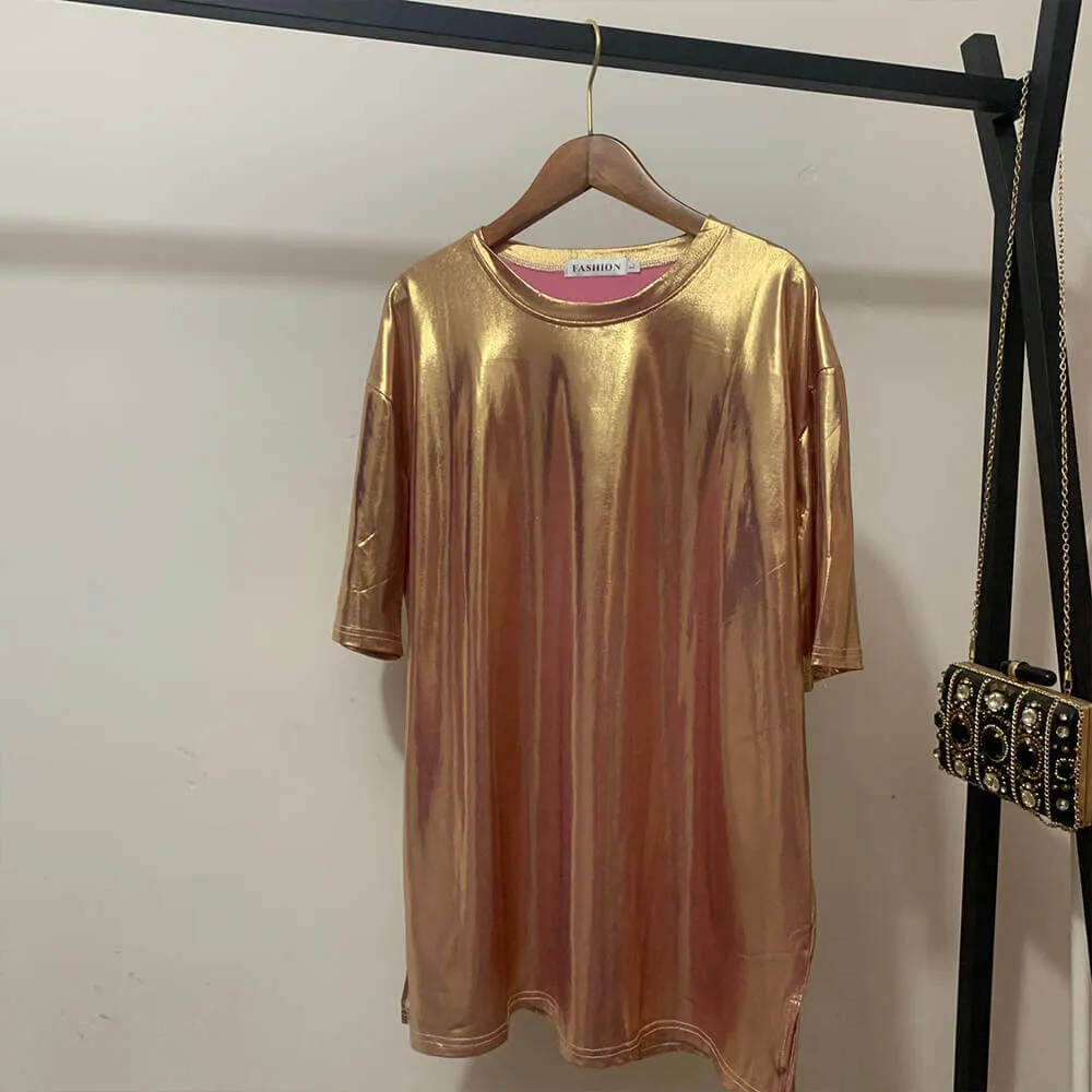 Fashionable Shiny Mid-Length Loose Round Neck T-Shirt sold by GTHIC product image thumbnail 5