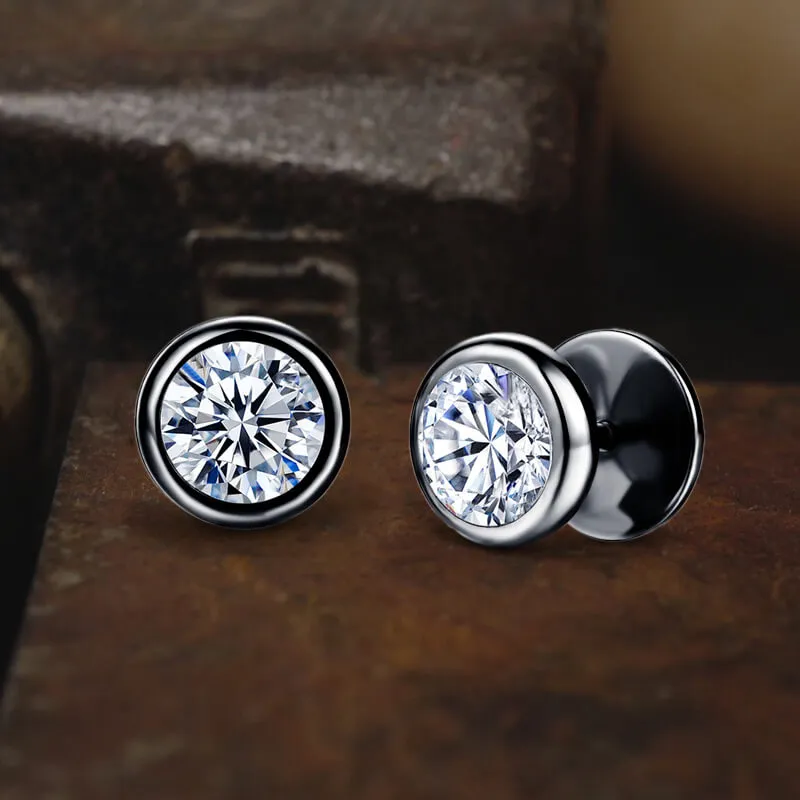 Simple Round Stainless Steel Zircon Stud Earrings sold by GTHIC product image thumbnail 3
