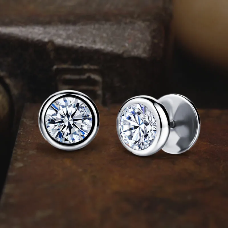 Simple Round Stainless Steel Zircon Stud Earrings sold by GTHIC