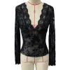 Elegant V-Neck Lace Patchwork Flare Sleeve Top sold by GTHIC