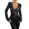 Elegant V-Neck Lace Patchwork Flare Sleeve Top sold by GTHIC